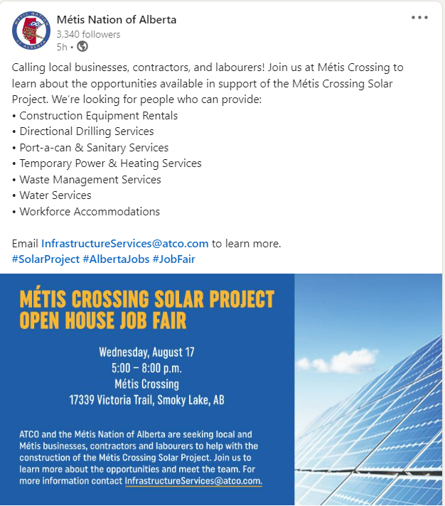 Métis Crossing Solar Project Job Fair